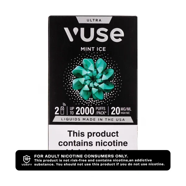 Vuse Ultra Mint Ice vape pods with nicotine warning.