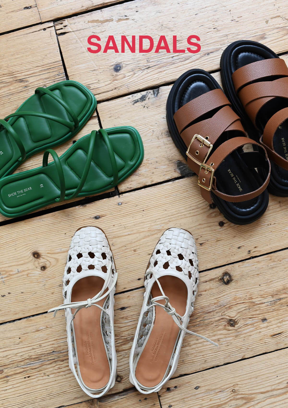 A styled image of women's sandals from the SS24 collection.
