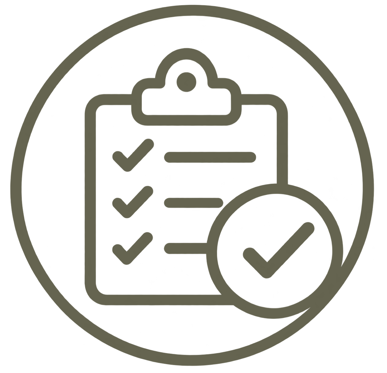 Checklist with checkmarks and a checkmark symbol in a circular design.