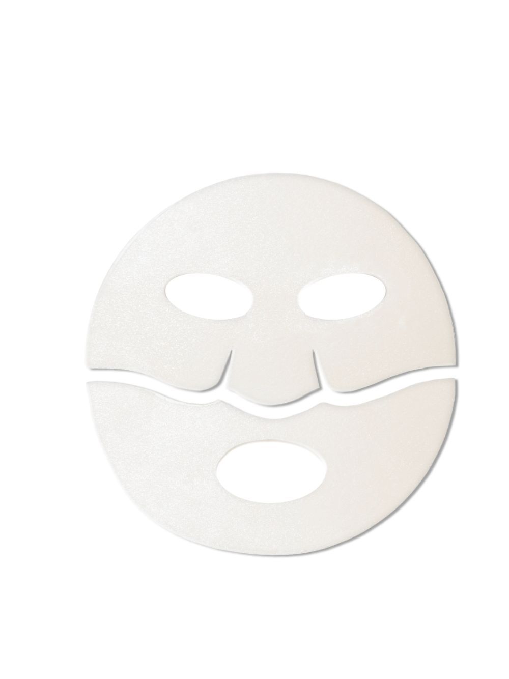 White facial mask with cutouts for eyes and mouth.