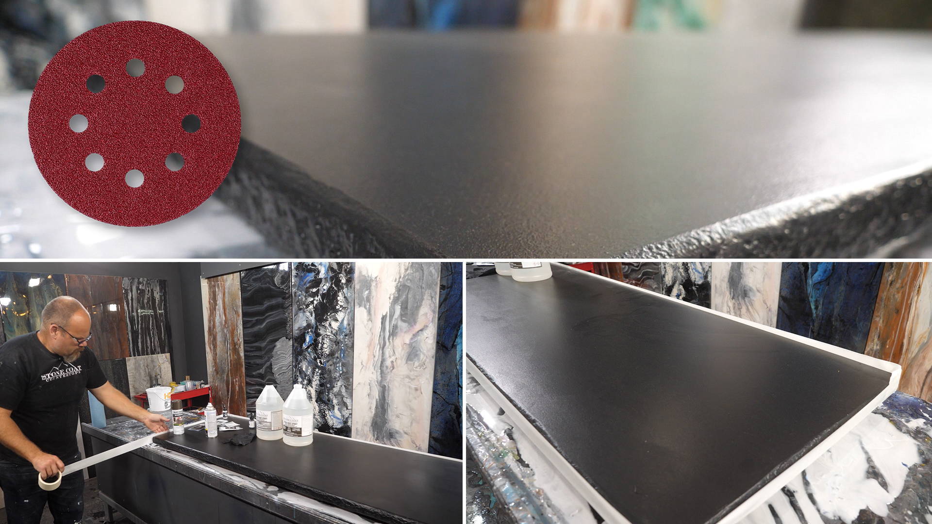 Prepping the exotic black marble countertop