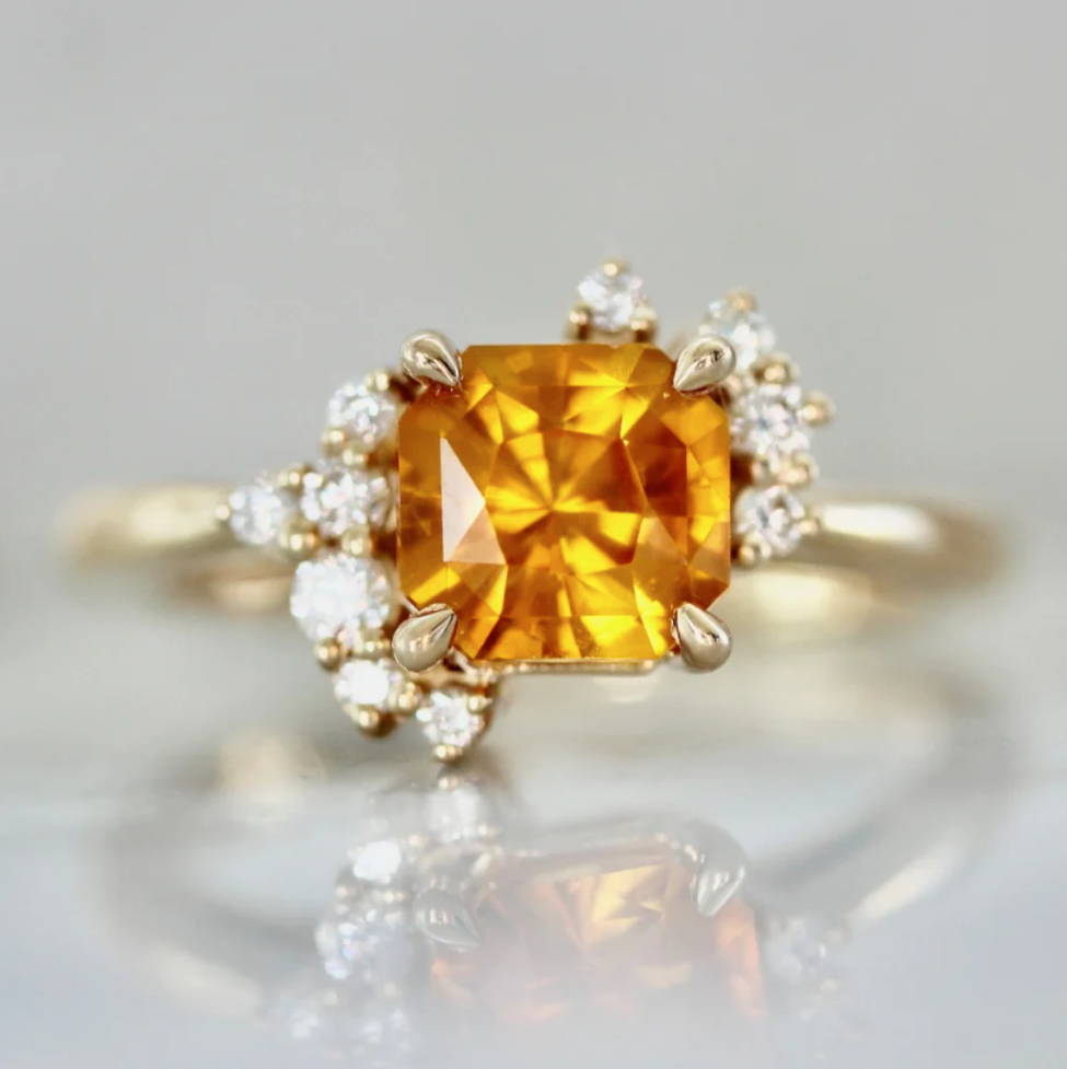 Orange Sapphire Cluster Ring