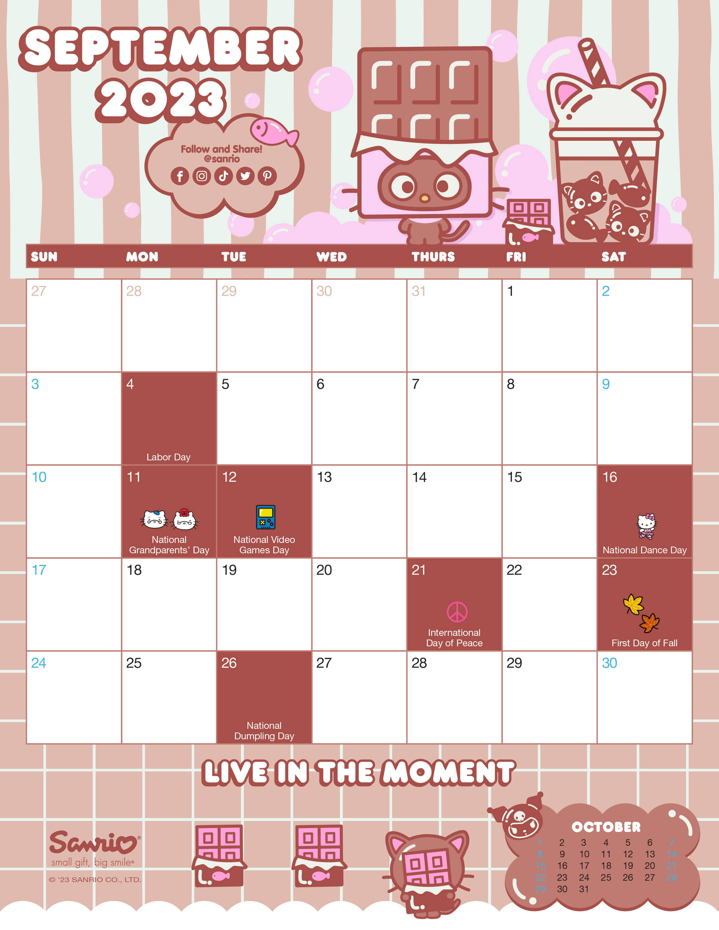 Sanrio Friend of the Month September 2023  Calendar featuring Chococat.