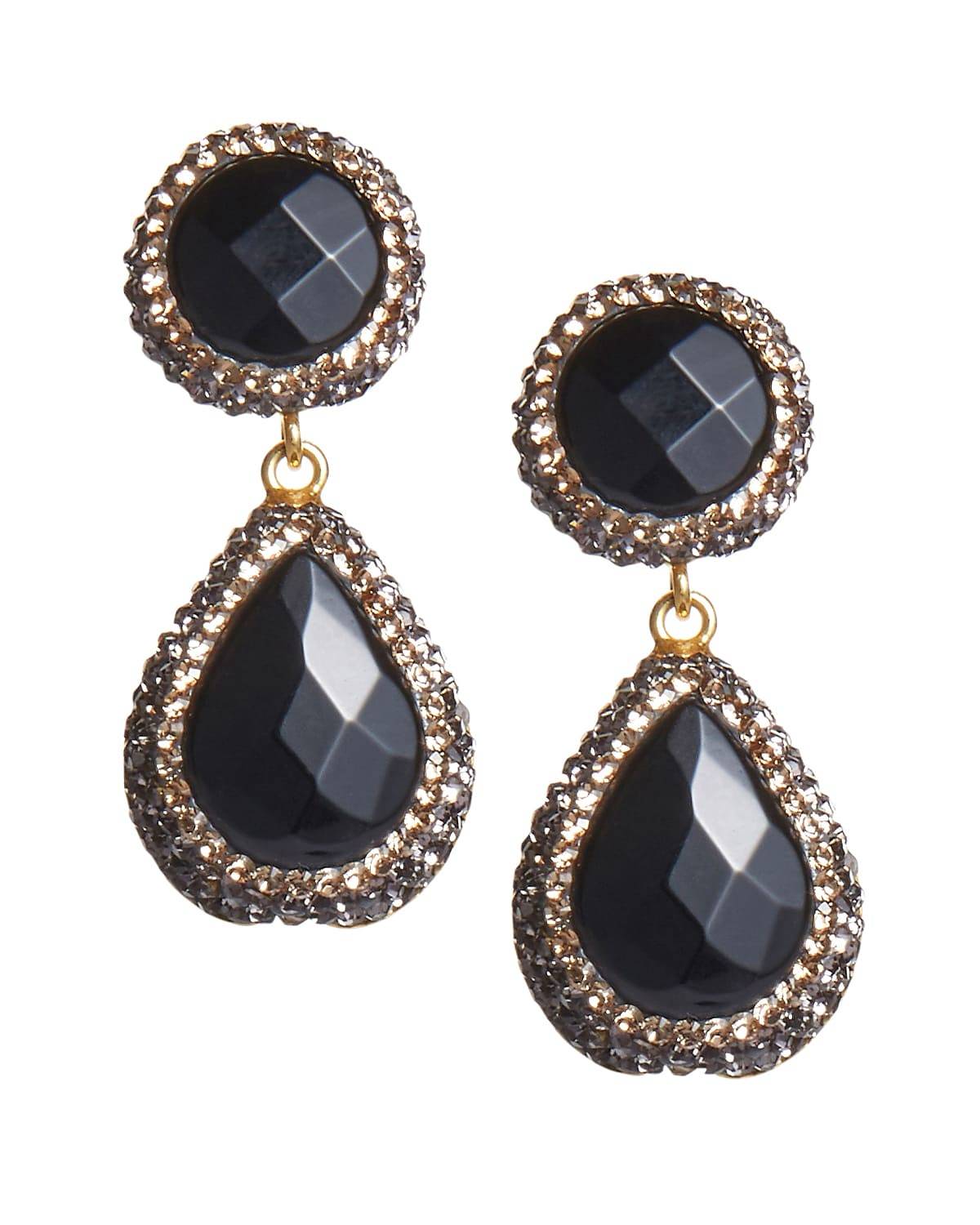 Soru Jewellery 18ct gold plated solid silver, black onyx gemstones set within sparkling crystals