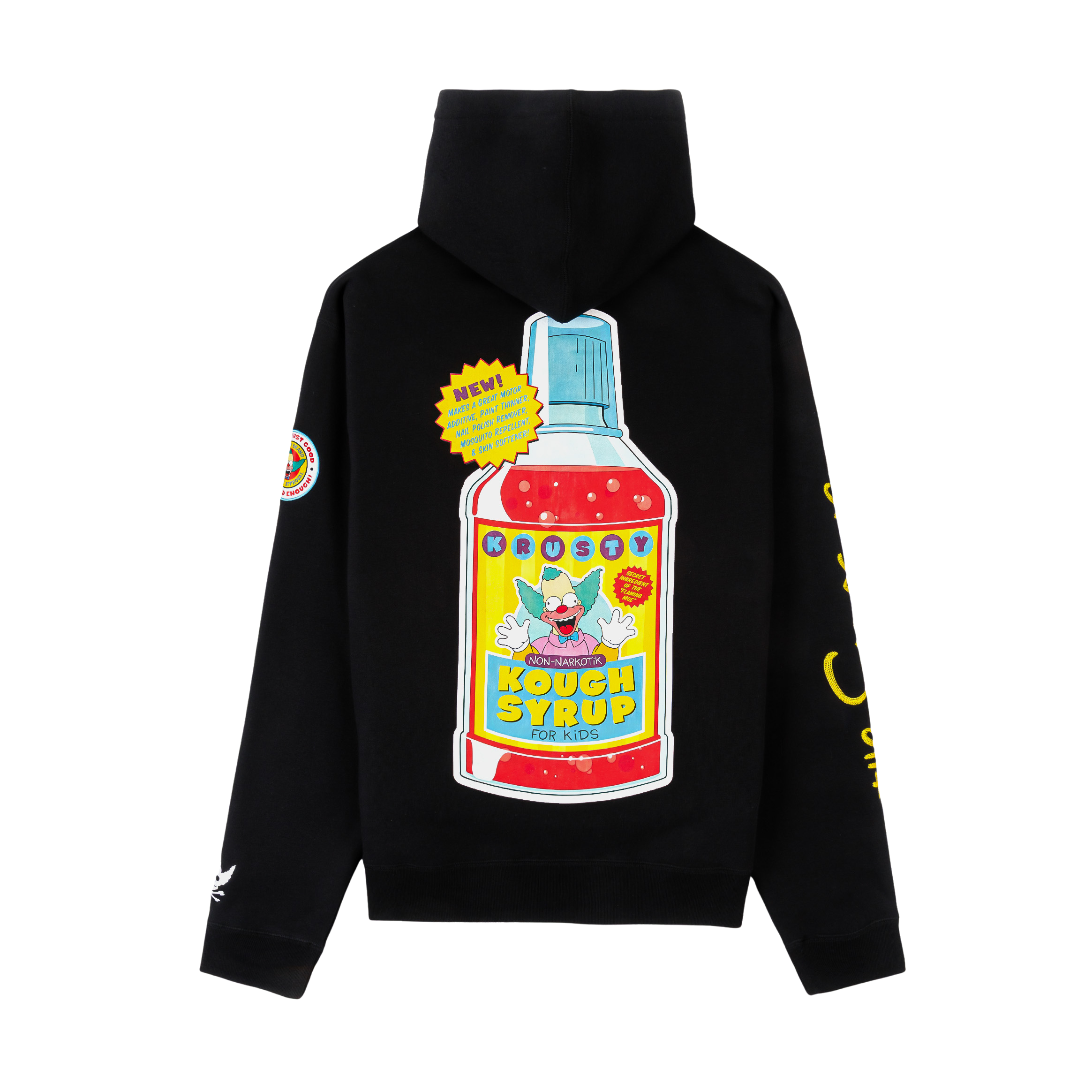 Black hoodie featuring Krusty the Clown graphic design.