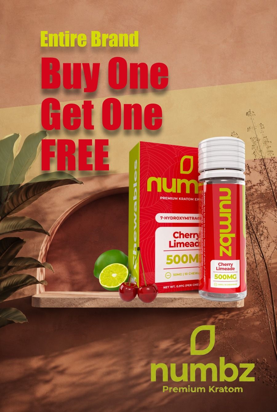 Promotional image for Numbz kratom: Buy one, get one free offer.