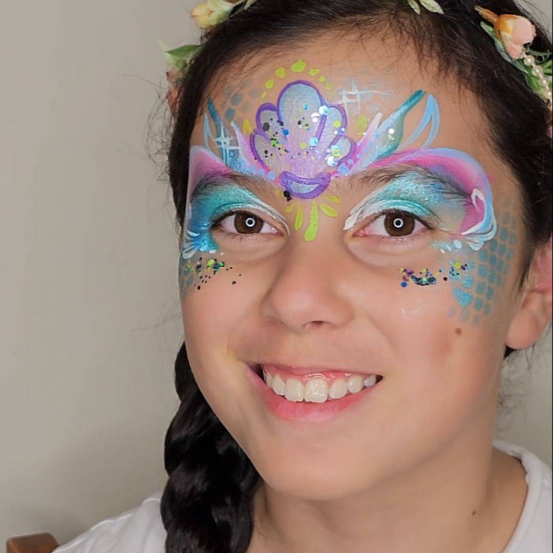 mermaid face paint pearl colours girl by Ratih