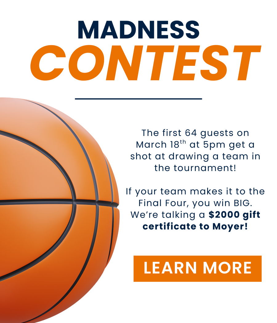 Madness Contest announcement with basketball theme and details about prizes.