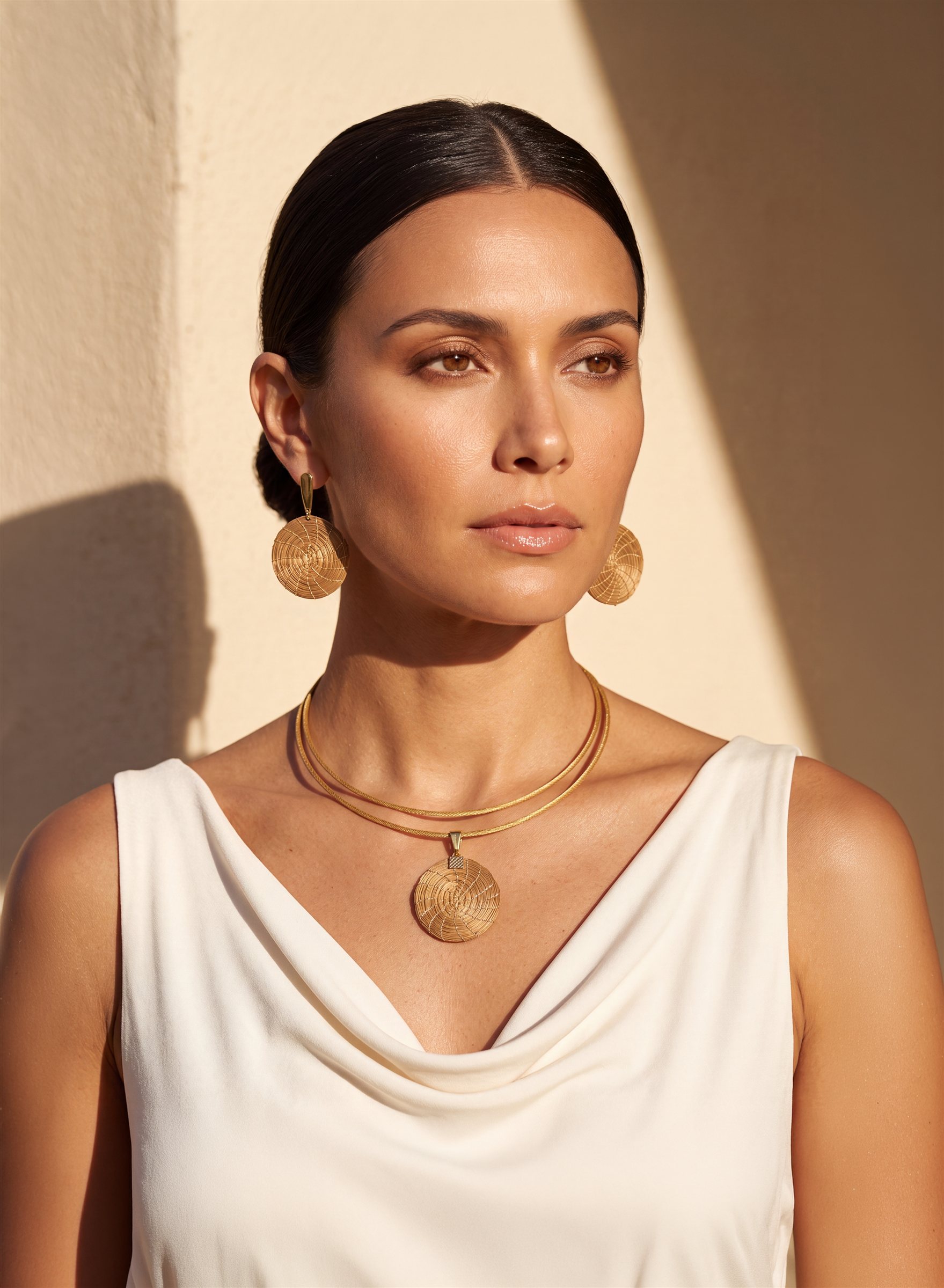 Model wearing the Solara Golden Grass collection