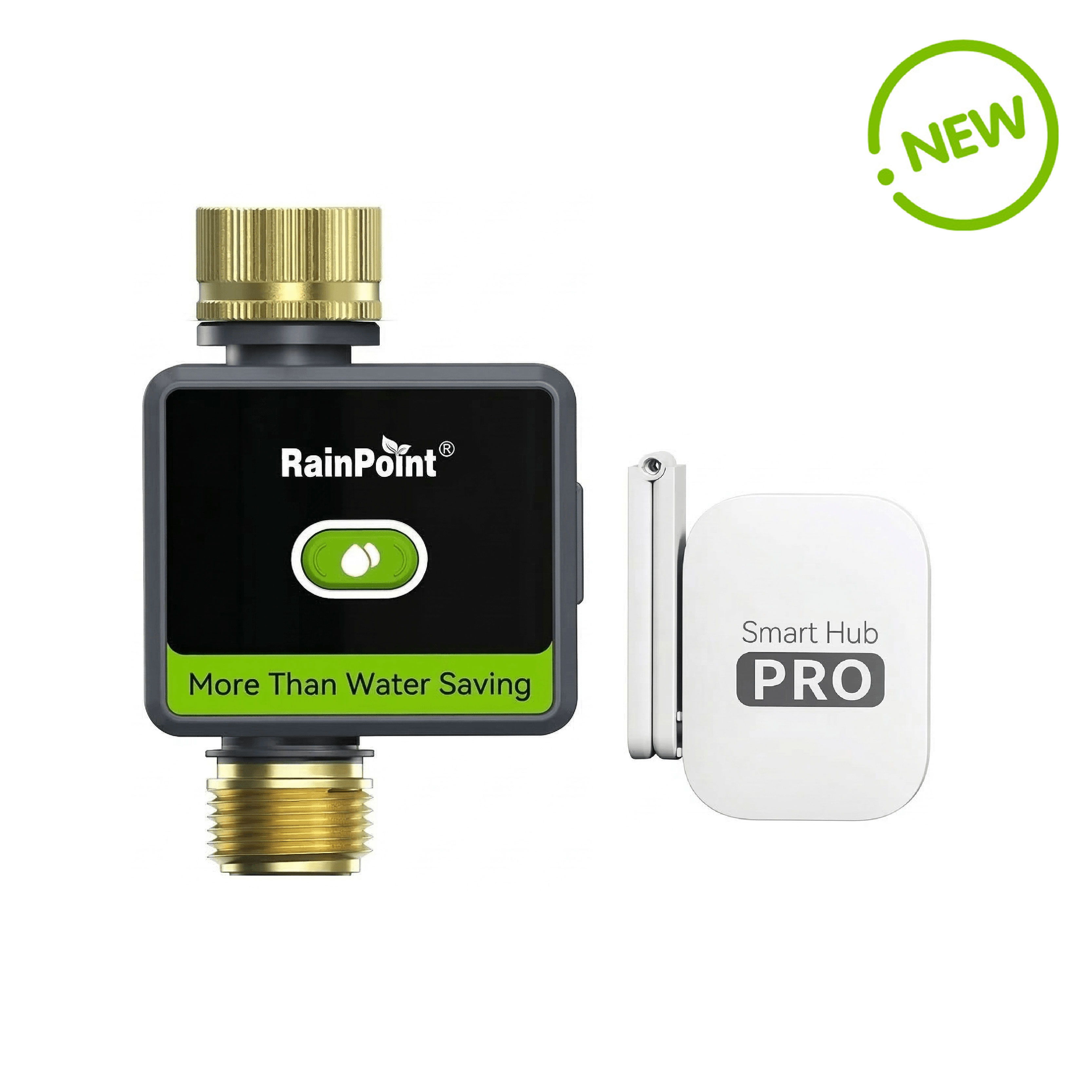 RainPoint smart water-saving device with hub, featuring a new design.
