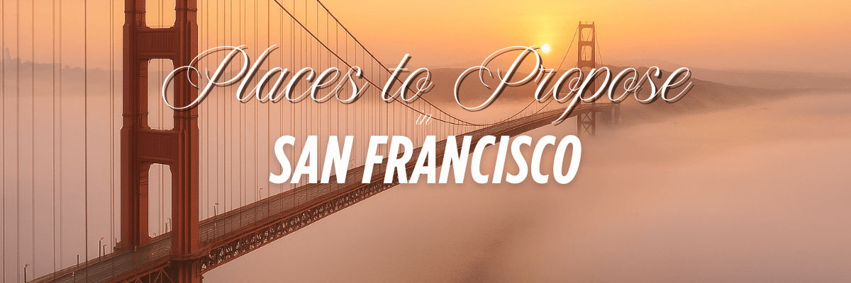 Sunrise view of the Golden Gate Bridge with fog for Places to Propose in San Francisco banner.