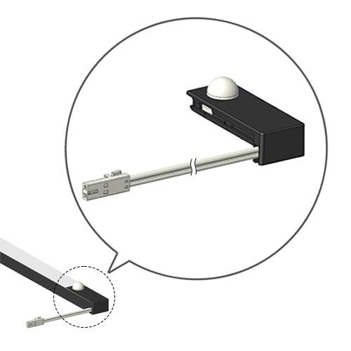 Diagram of a sliding mechanism with a ball joint and extending rod.