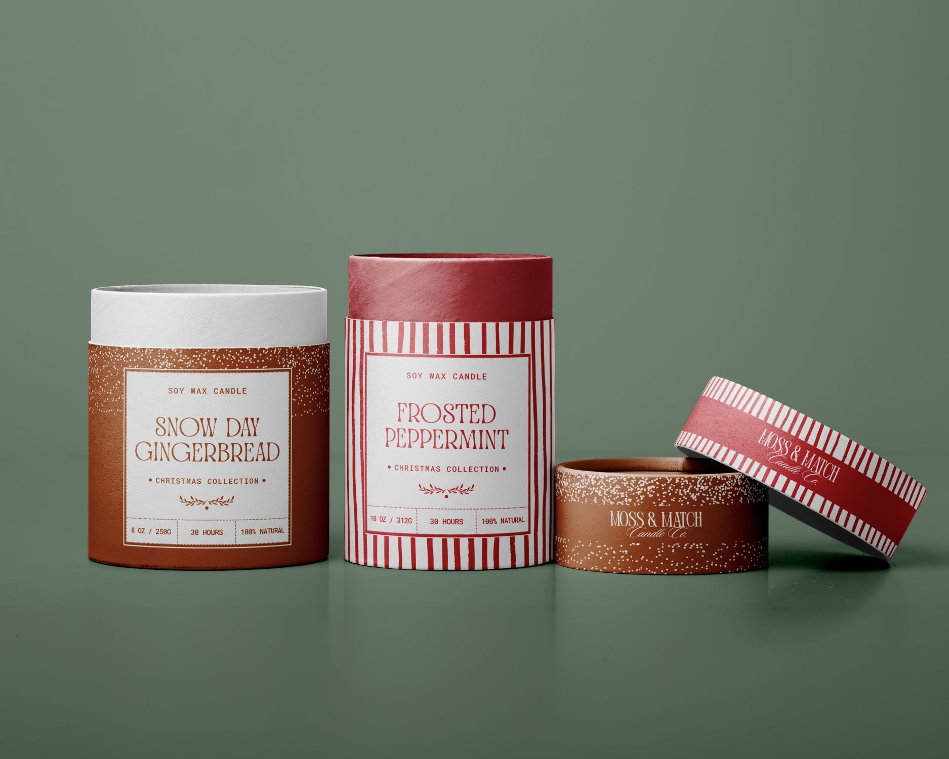 Three paper tubes for luxury gifting on a green background.