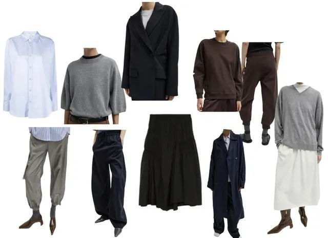Collection of various clothing items displayed on mannequins.