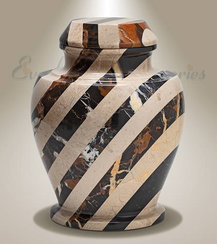 Beige Striped Marble Cremation Urn