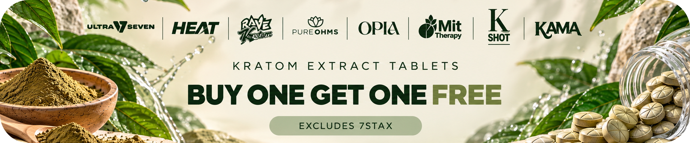 Kratom extract tablets promotion: buy one, get one free offer.