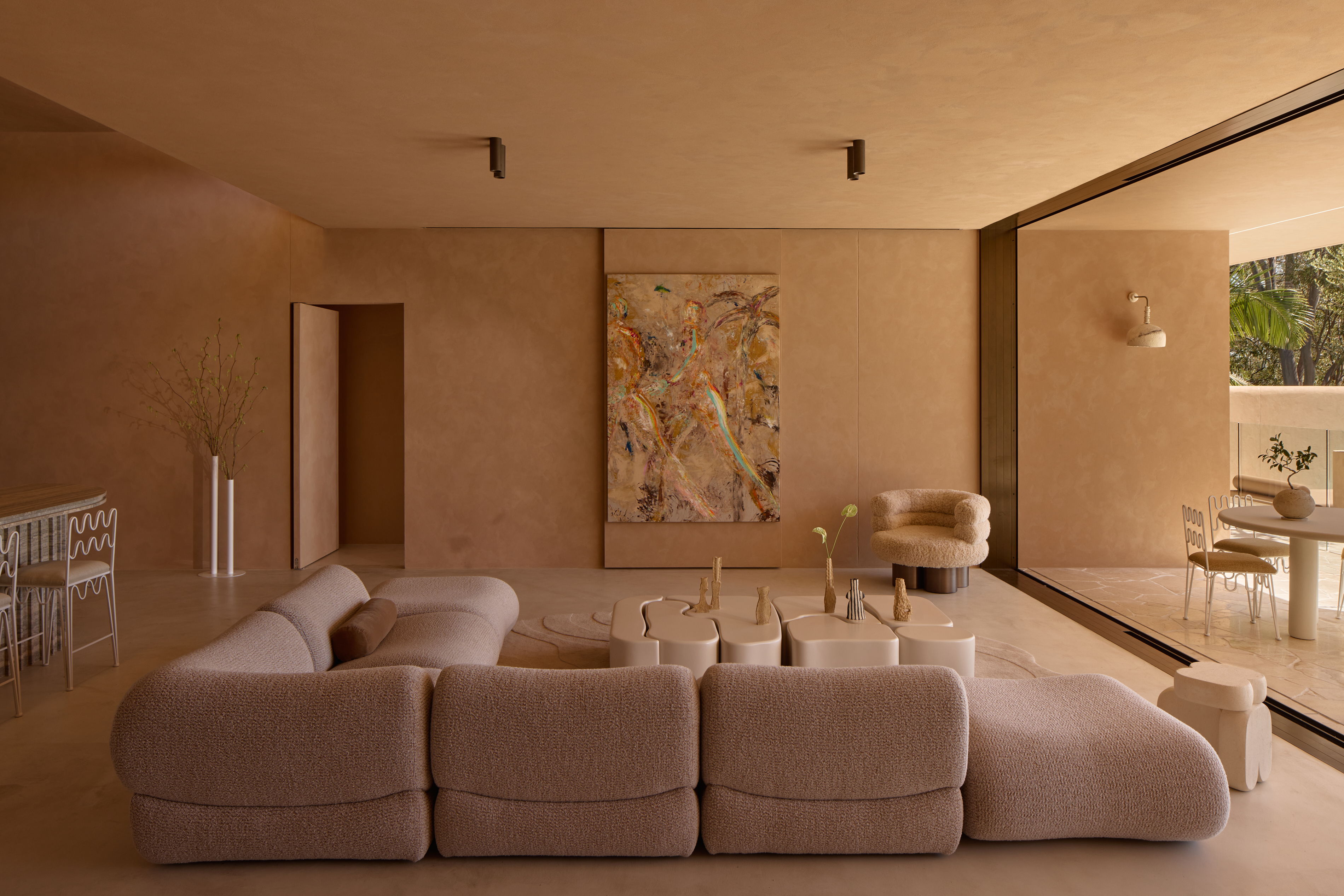 Fossil Coral Arc Dome Wall Light in a modern living room