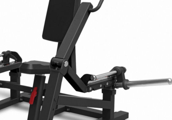 Adjustable weight bench with a barbell holder.