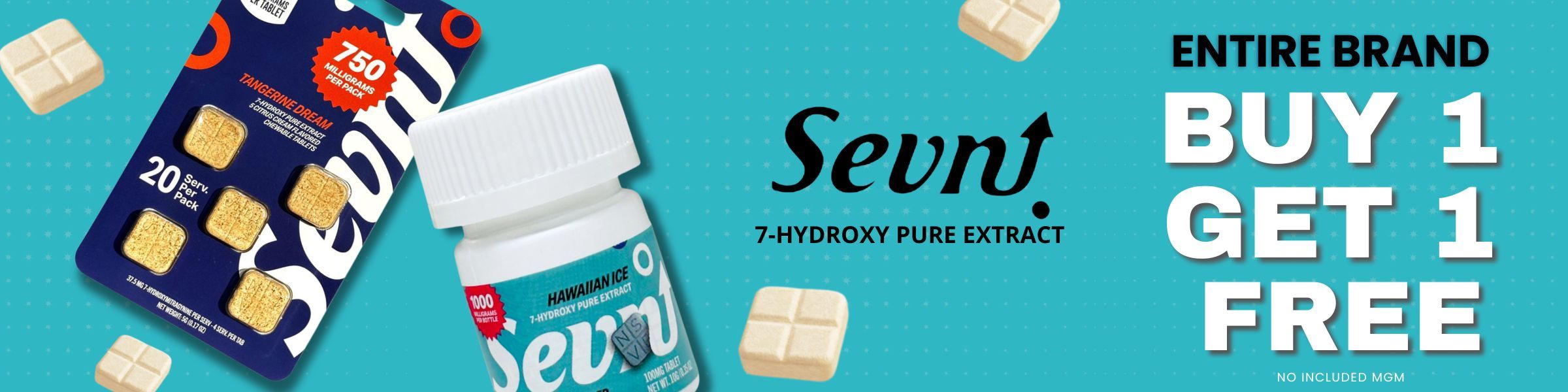 Sevnt products with a promotional 