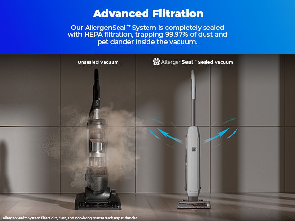 Vacuum and cordless cleaner showcasing advanced filtration technology.