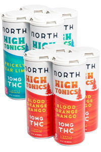 Cans of North High Tonics with various flavors and THC content.