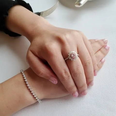 Oval pink diamond with pear-shaped diamond halo birthday gift — WILLS JEWELLERY