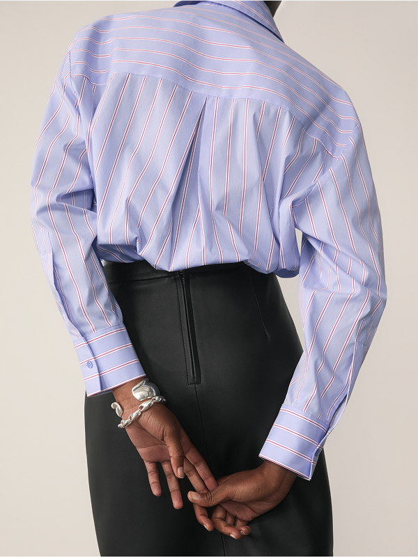 Back of Claudia blue stripe shirt