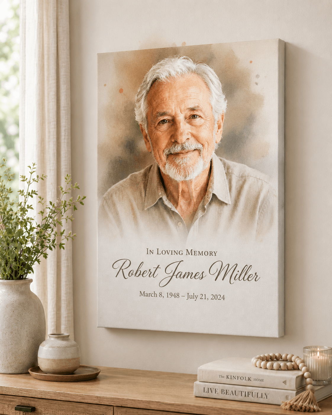 Portrait of Robert James Miller with memorial details.