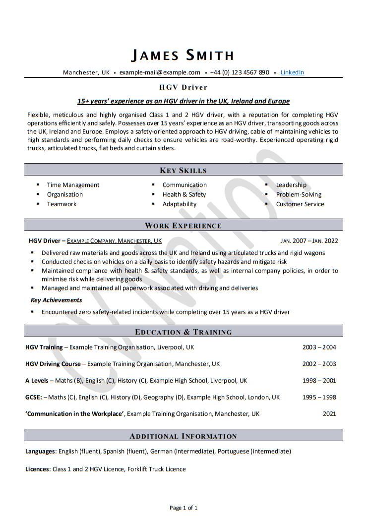 2 Great Hgv Driver Cv Examples With Cv Writing Guide Cv Nation