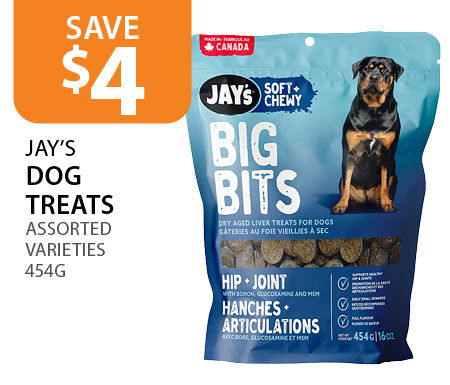 $4 off Jay's Dog Treats 454g