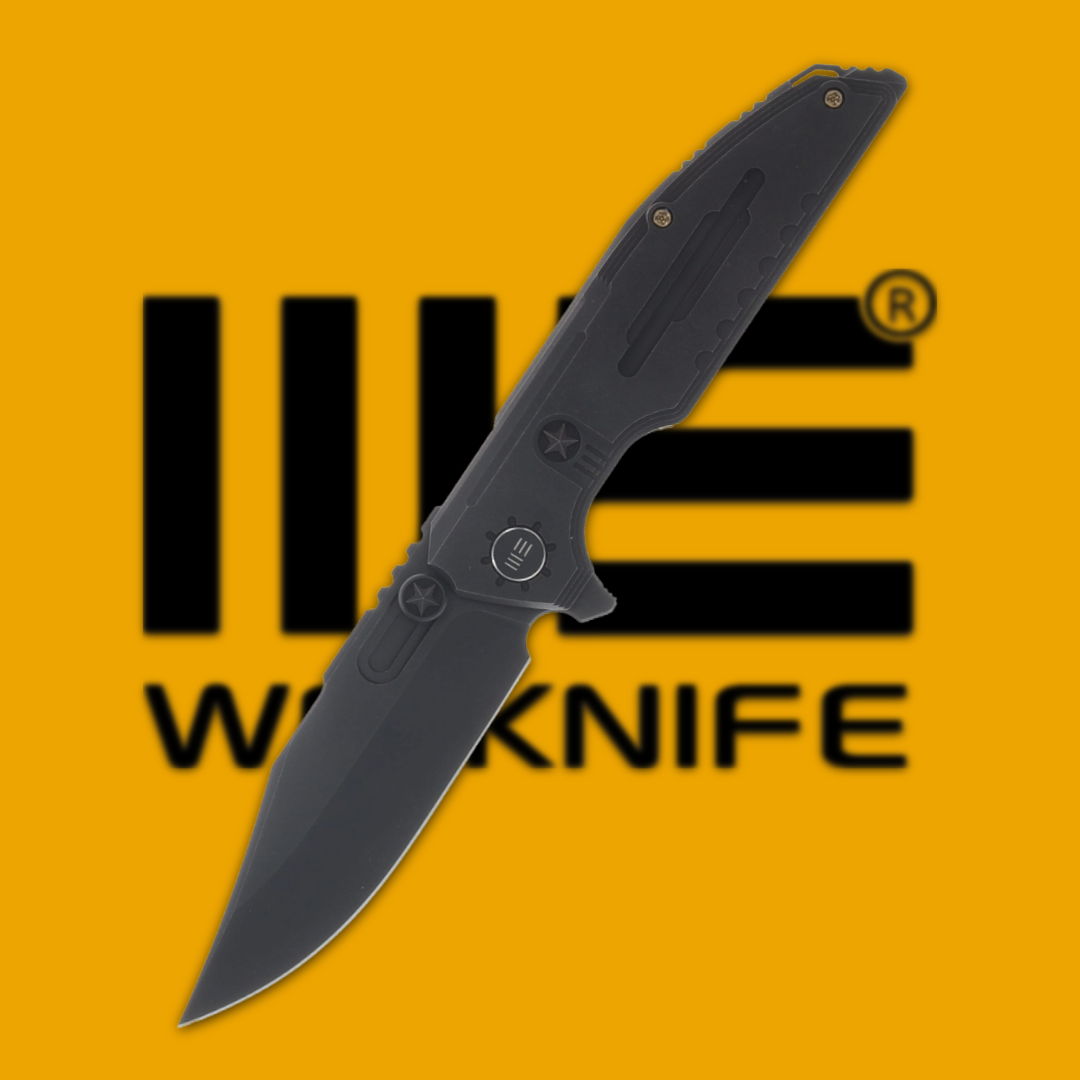 Black folding knife with WORKNIFE logo on an orange background.