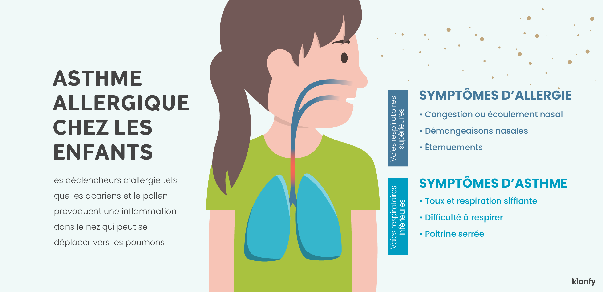 Infographie décrivant le lien possible entre les allergies respiratoires et l’asthme. Détails de l’infographie ci-dessous