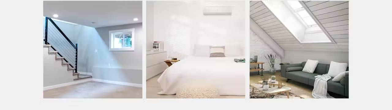 Photo of Haier Ductless AC Single Zone Space Examples - Basement, Bedroom, Attic