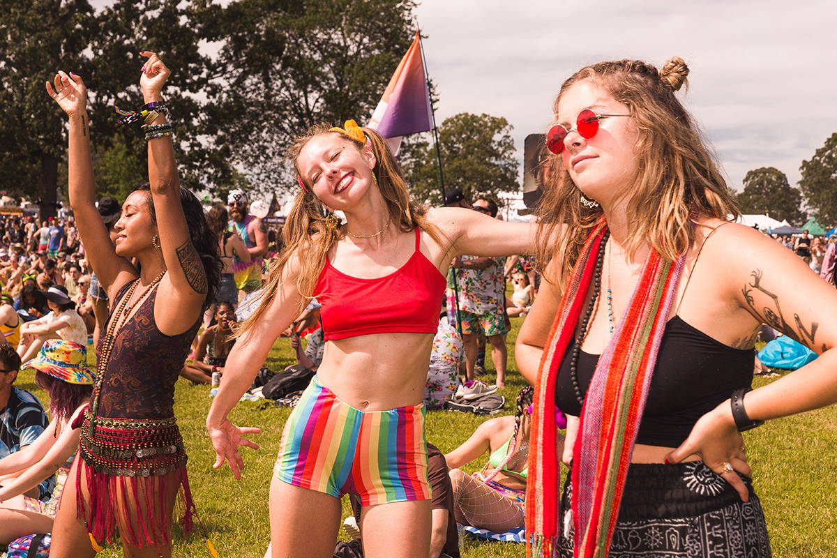 Young hippie women at music festival
