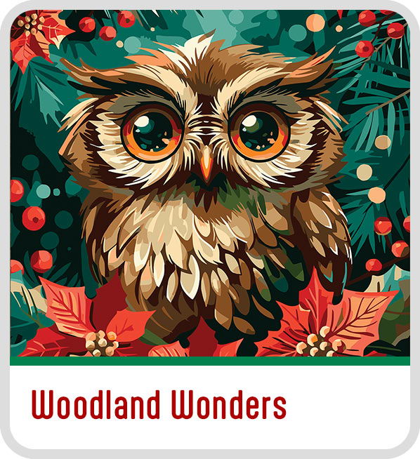 Owl illustration surrounded by flowers and foliage with 