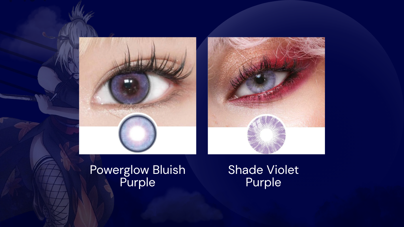 Lavender anime eyes inspired by Tsukuyo using EyeCandys PowerGlow Bluish Purple and Shade Violet lenses
