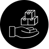 A hand holding packages with a dark background.