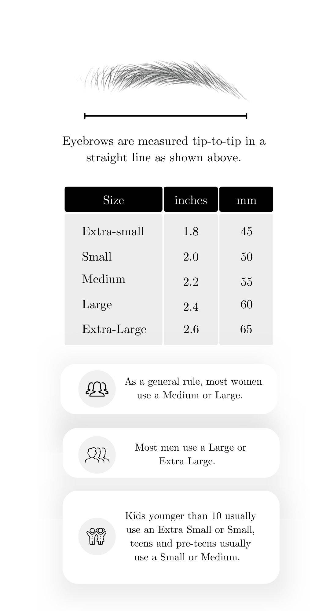 My Two Brows Sizing Info - Assertive Arch