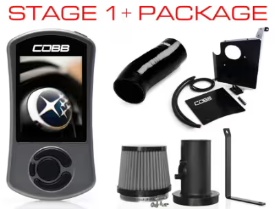 Photo display of COBB Accessport and stage 1 package.