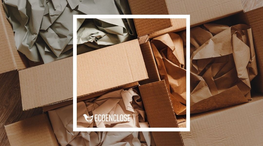 Cardboard boxes filled with crumpled paper packing material.