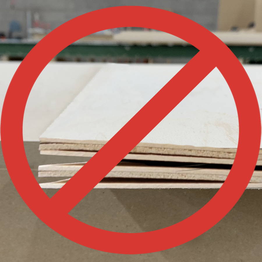 Delamination separating the layers of a plywood panel