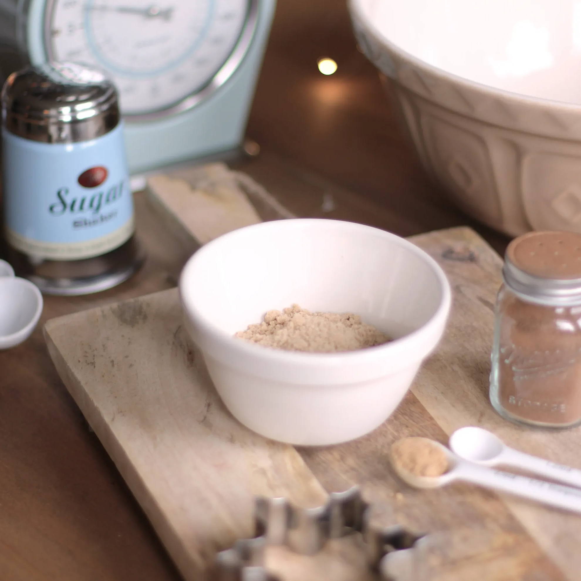 Biscuit ingredients scattered on a worktop