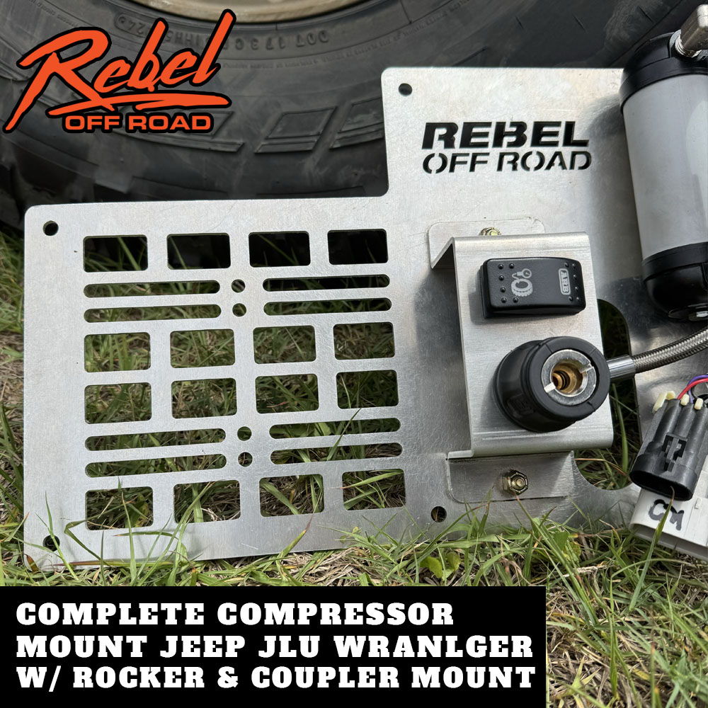 Complete compressor mount for Jeep JLU Wrangler with rocker and coupler mount.