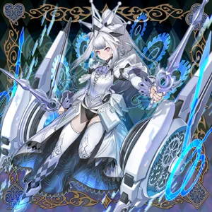 Clockwork-themed girl with gears and dual weapons