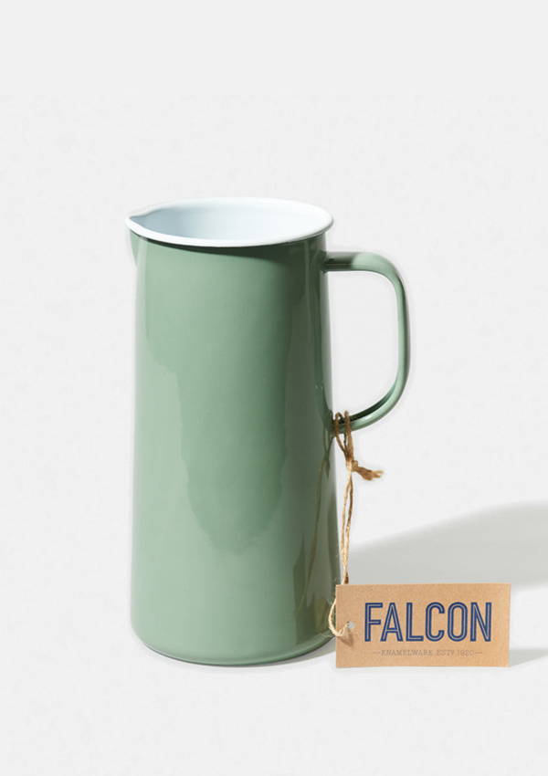 A product picture of the Falcon Enamelware 3pt jug in Tarragon green.