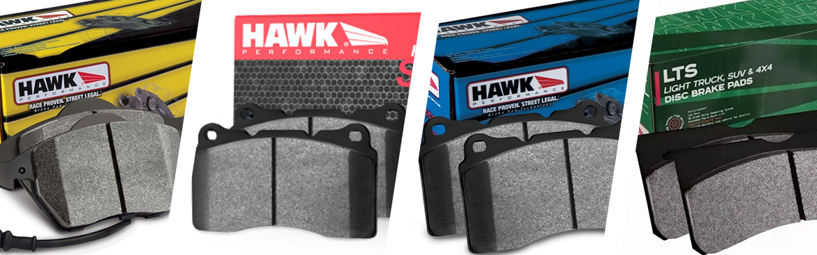 Photo collage of brake pad sets from Hawk.