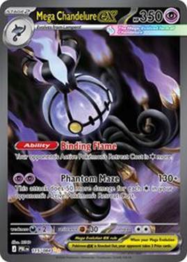 Mega Chandelure GX Pokémon card with abilities and stats.
