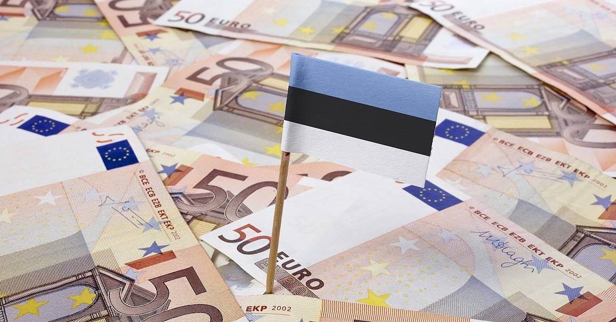 Estonian Flag marked on map filled with money