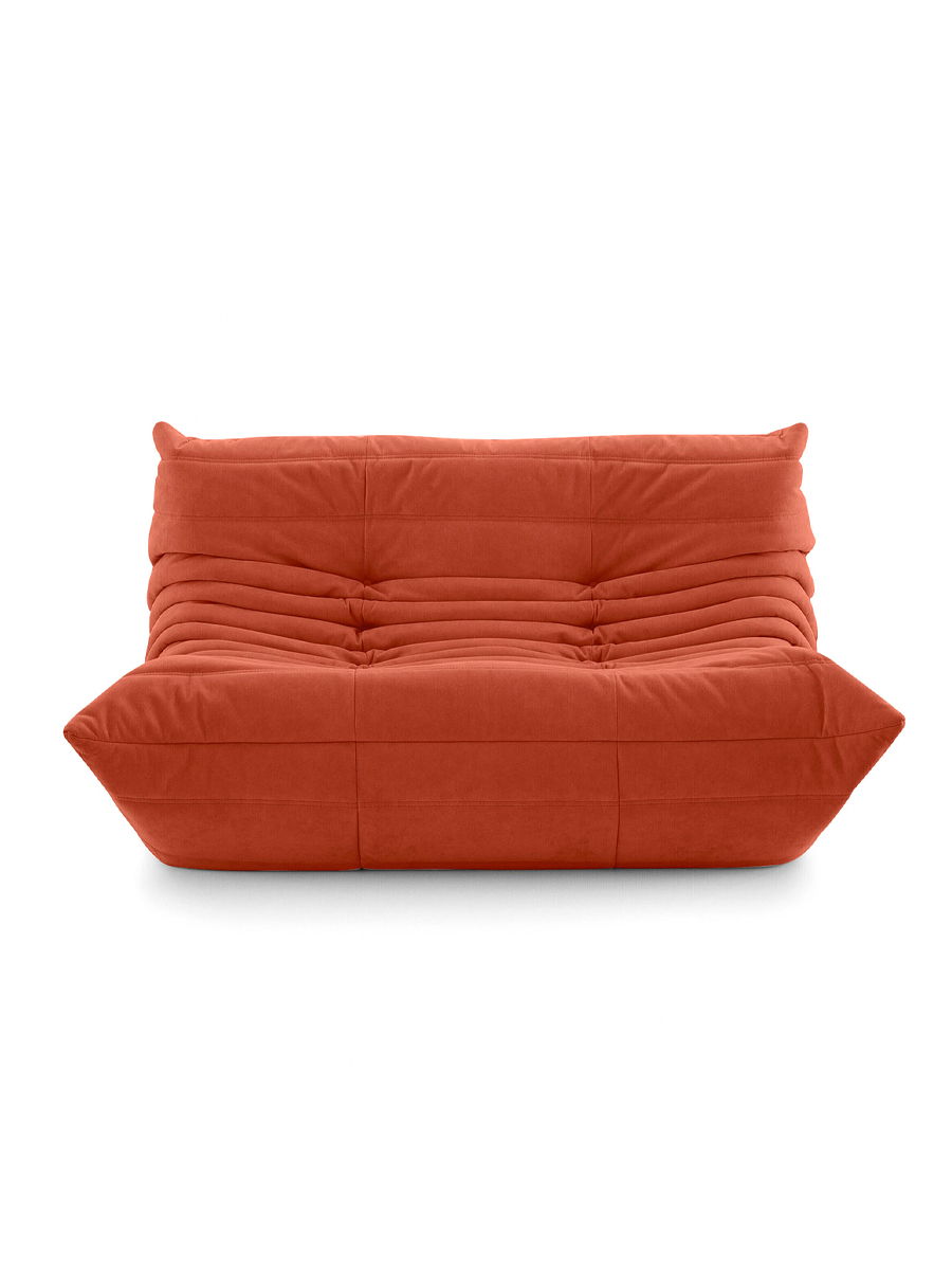 Grey modern Togo sofa by Ligne Roset with a tufted design and unique shape.