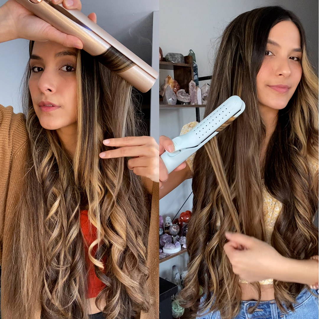Woman curling with TYME Iron Pro and TYME Iron Air